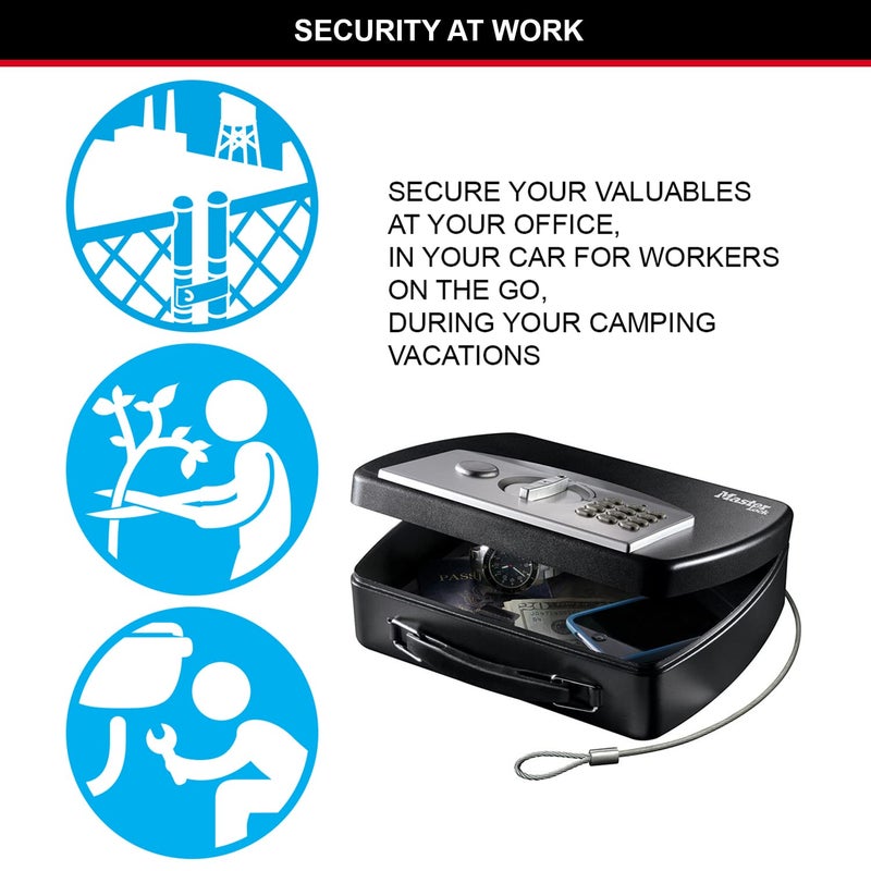 Master Lock P008EML Compact Portable Safe (Combination with Cable), Black/Grey - Image 4